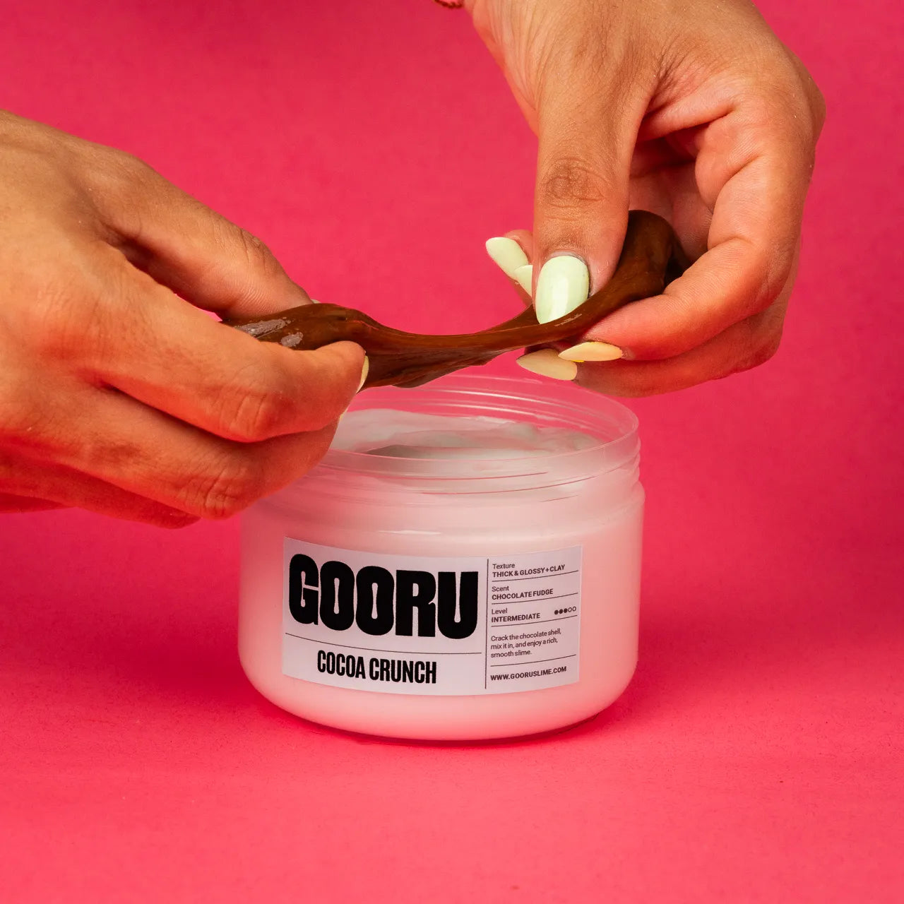 Cocoa Crunch by Gooru Slime: crackable chocolate-shell slime with a rich, glossy base. Handmade in the UAE.