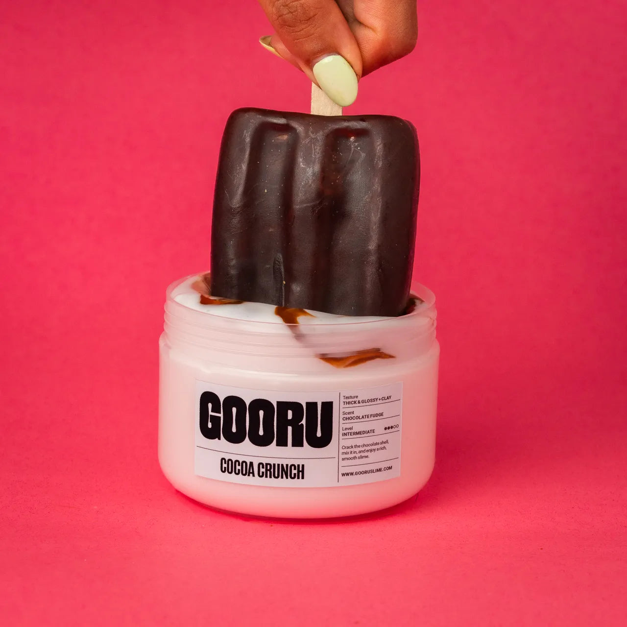 Cocoa Crunch by Gooru Slime: crackable chocolate-shell slime with a rich, glossy base. Handmade in the UAE.
