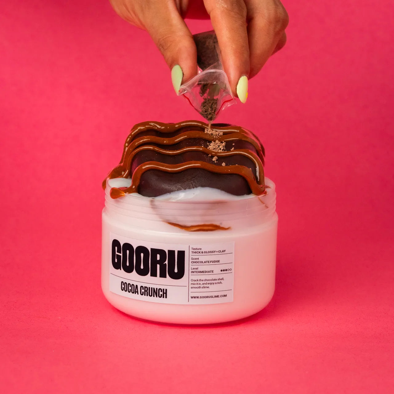 Cocoa Crunch by Gooru Slime: crackable chocolate-shell slime with a rich, glossy base. Handmade in the UAE.