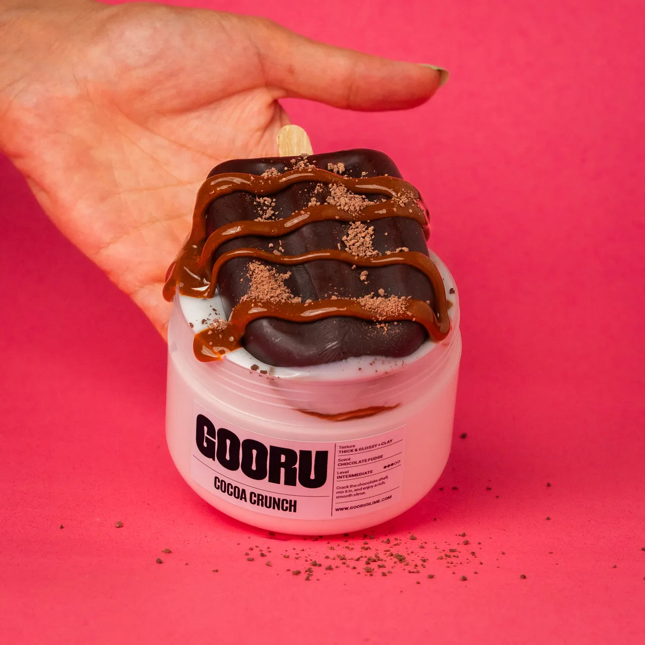 Cocoa Crunch by Gooru Slime: crackable chocolate-shell slime with a rich, glossy base. Handmade in the UAE.