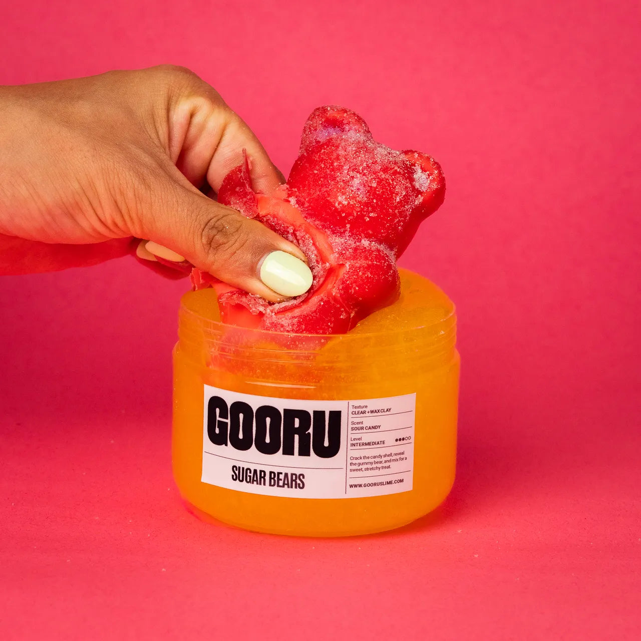 Sugar Bears by Gooru Slime: candy-inspired crackable slime with a hidden gummy bear inside. Handmade in the UAE.