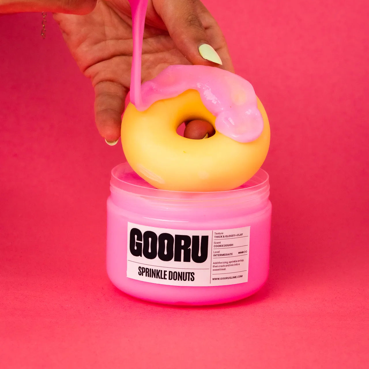 Sprinkle Donuts by Gooru Slime: hands-on slime with glossy icing, a donut, and colorful sprinkles. Handmade in the UAE.