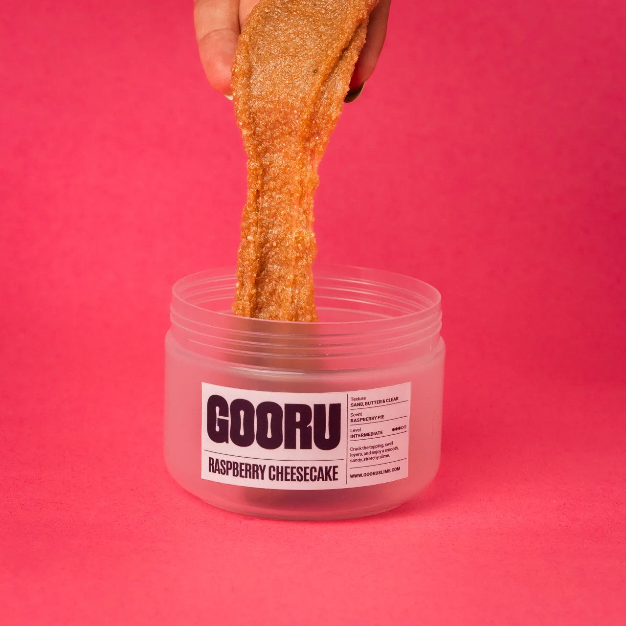 Raspberry Cheesecake by Gooru Slime: crackable multi-layer slime inspired by a classic dessert. Handmade in the UAE.