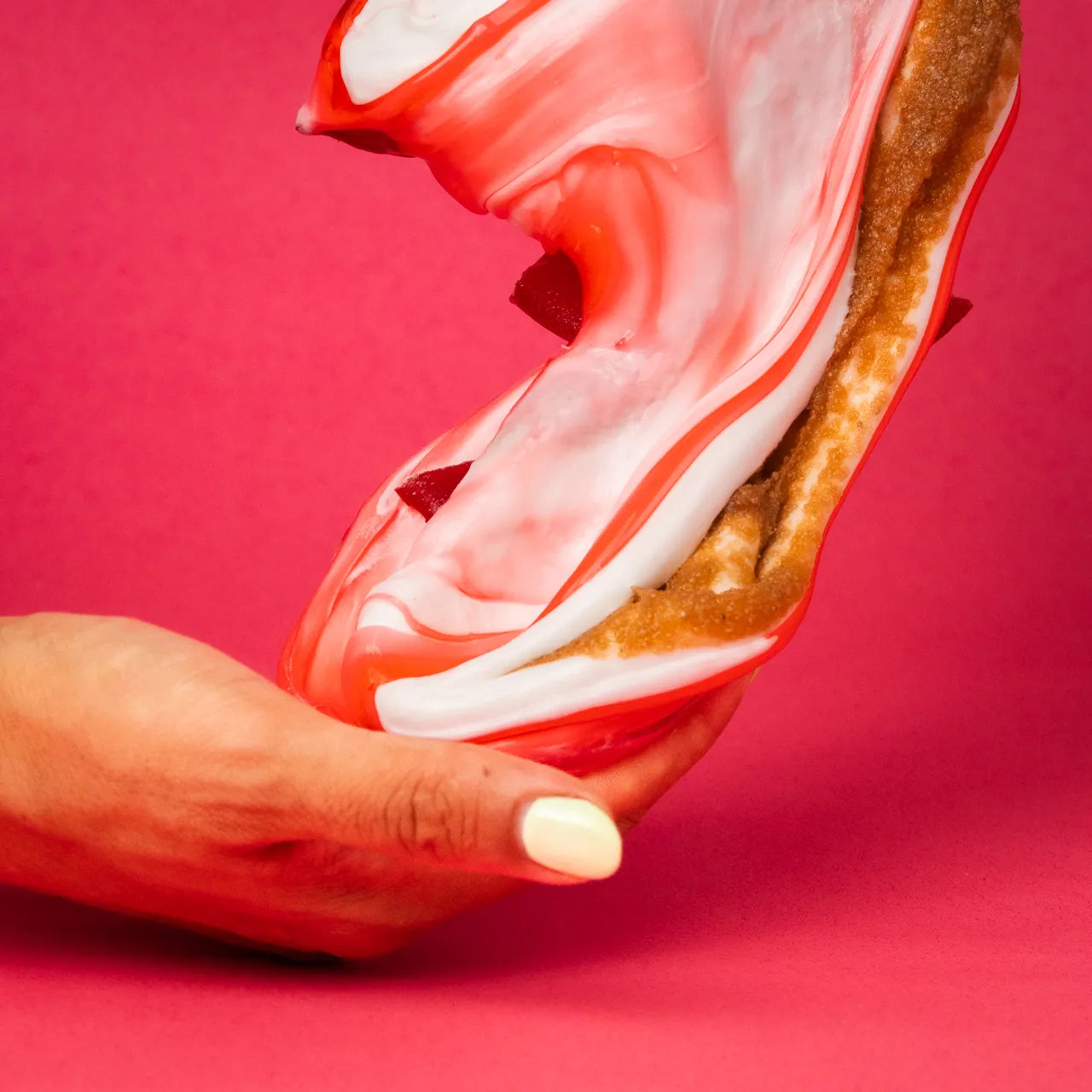 Raspberry Cheesecake by Gooru Slime: crackable multi-layer slime inspired by a classic dessert. Handmade in the UAE.